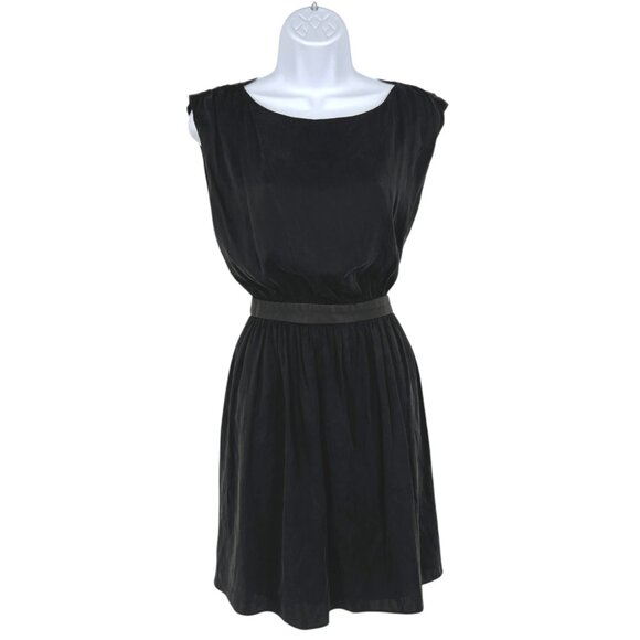 Alice + Olivia Sayah Silk Leather Cut-out A-Line Mini Dress Black Size Small - Picture 1 of 11